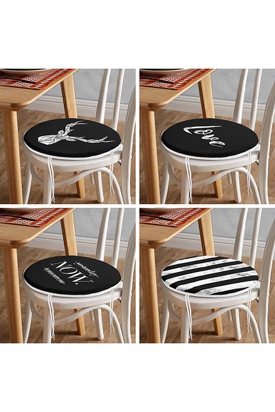 Realhomes Set of 4 Round Zippered Chair Cushions with Marble Design on Black Floor
