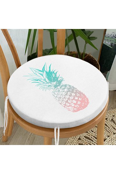 Realhomes Blue Pineapple Digital Printed Round Zippered Chair Cushion