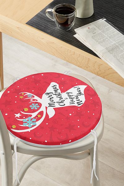 Realhomes Merry Christmas Deer Patterned Round Zippered Chair Cushion