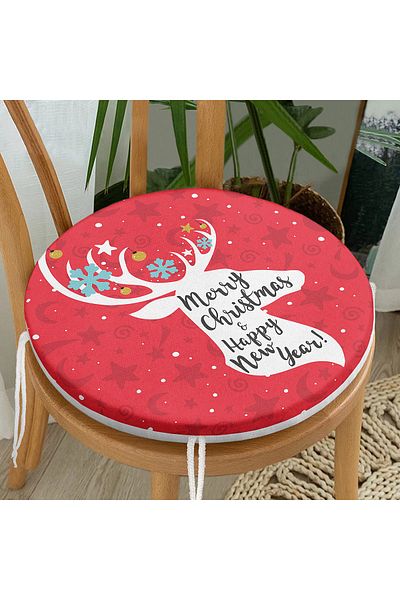 Realhomes Merry Christmas Deer Patterned Round Zippered Chair Cushion