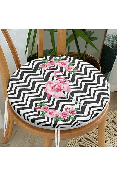 Realhomes Flamingo Patterned Digital Printed Round Zippered Chair Cushion