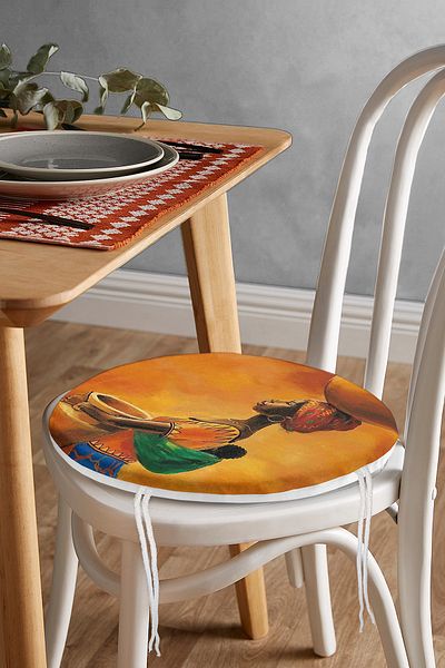 Realhomes Orange African Women Designed Digital Printed Round Zippered Chair Cushion