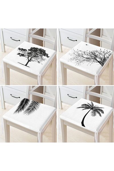Realhomes Set of 4 Wooden Themed Digital Printed Modern Zippered Chair Cushions on White Background