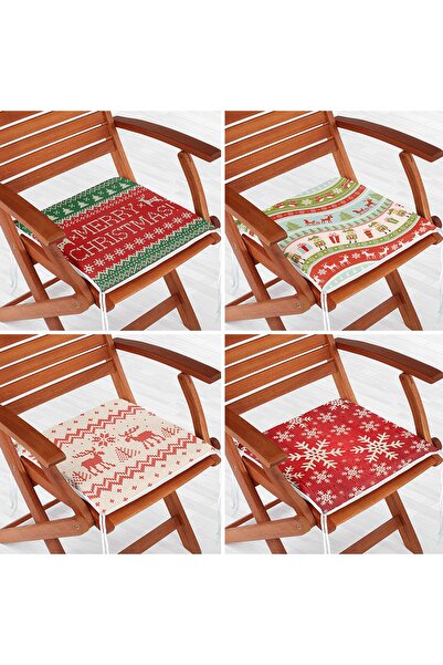 Realhomes 4'lü Merry Christmas Temalı Konsept Fermuarlı Sandalye Minderi Seti