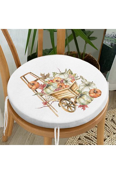 Realhomes Digital Printed Modern Round Zippered Chair Cushion with Pumpkin Pattern on White Background