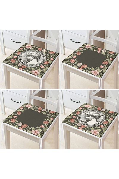 Realhomes 4-Piece Ethnic Floral Special Designed Digital Printed Modern Zippered Chair Cushion Set