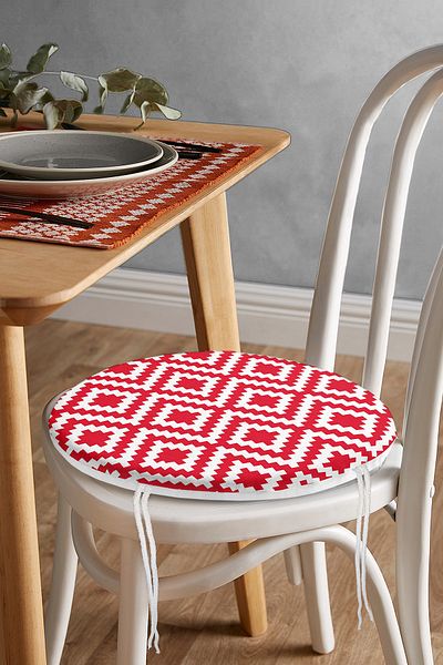 Realhomes Red Geometric Drawing Digital Printed Modern Round Zippered Chair Cushion