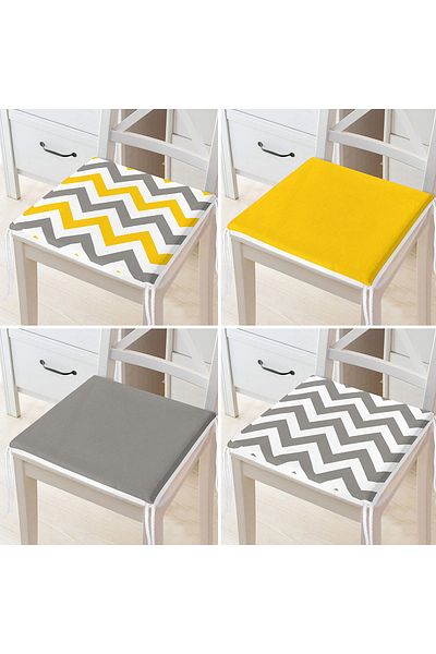 Realhomes 4-Piece Yellow and Gray Compatible Zippered Chair Cushion Set