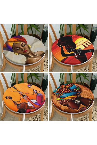 Realhomes 4-Piece Ethnic African Women's Special Design Round Zippered Chair Cushion Set