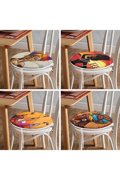 Realhomes 4-Piece Ethnic African Women's Special Design Round Zippered Chair Cushion Set