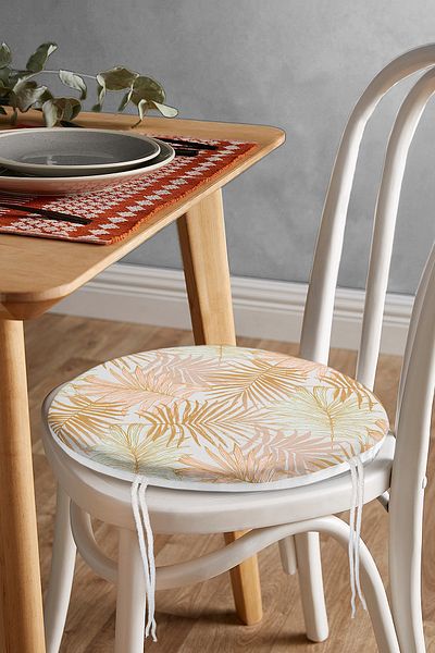 Realhomes Gold Drawing Leaf Patterned Special Design Round Zippered Chair Cushion