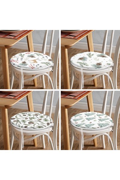 Realhomes 4-Piece Modern Round Zippered Chair Cushion Set with Cone Pattern on White Background