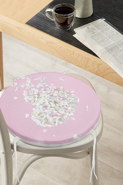 Realhomes Heart Patterned Hydrangea Flower Digital Printed Modern Round Zippered Chair Cushion with Colorful Background