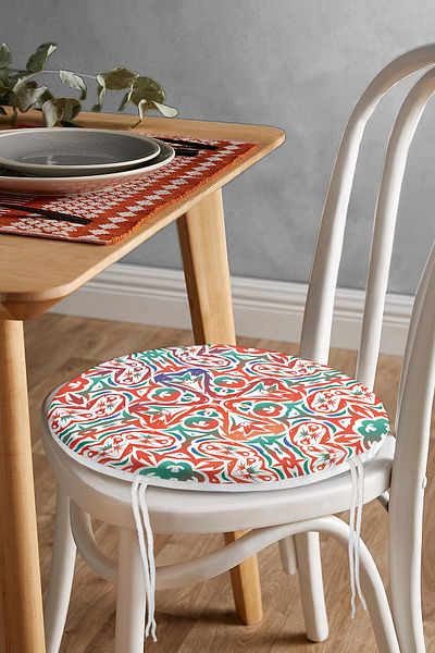 Realhomes Digital Printed Modern Round Zippered Chair Cushion with Tile Pattern on White Background