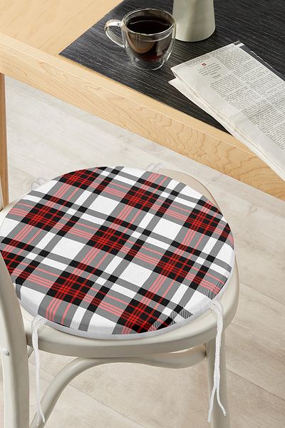 Realhomes Red Black Cross Plaid Patterned Round Zippered Chair Cushion
