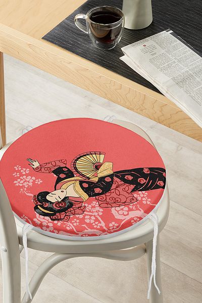 Realhomes Princess Pink Floored Fan Women's Patterned Round Zippered Chair Cushion