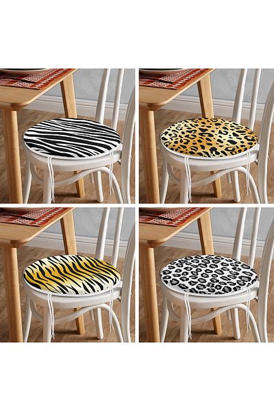 Realhomes Set of 4 Zebra Motif Special Design Round Zippered Chair Cushions