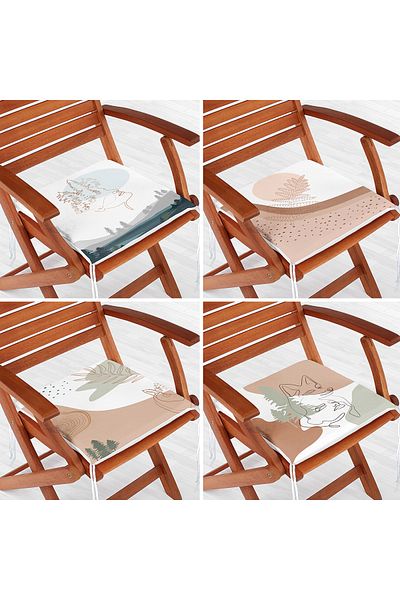 Realhomes 4-Piece Modern Zippered Chair Cushion Set with Onedraw Drawing on Colorful Floor