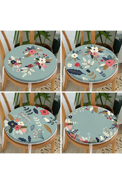 Realhomes 4-Piece Colorful Floral Patterned Modern Round Zippered Chair Cushion Set on the Floor