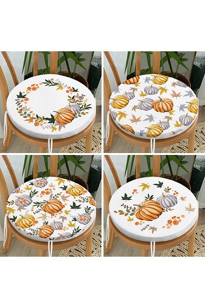 Realhomes 4-Piece Pumpkin Pattern Digital Printed Modern Round Zippered Chair Cushion Set