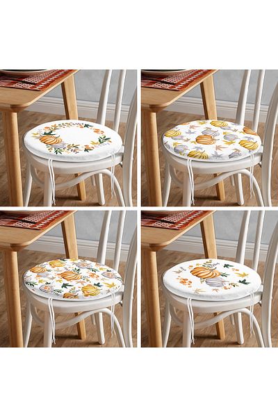 Realhomes 4-Piece Pumpkin Pattern Digital Printed Modern Round Zippered Chair Cushion Set