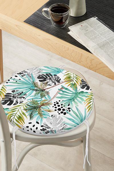Realhomes Black Polka Dot Blue Palm Modern Digital Printed Round Zippered Chair Cushion