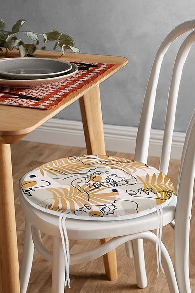 Realhomes Antique Greek God Patterned Round Zippered Chair Cushion on Tropical Gold Leaves