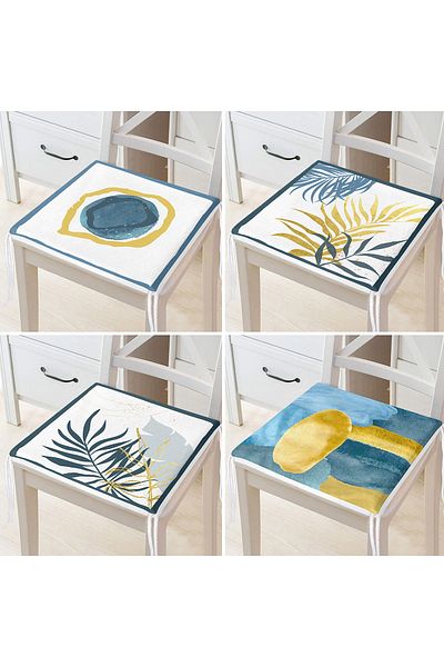 Realhomes 4-Piece Colorful Gold Detailed Leaf Patterned Modern Zippered Chair Cushion Set on the Floor