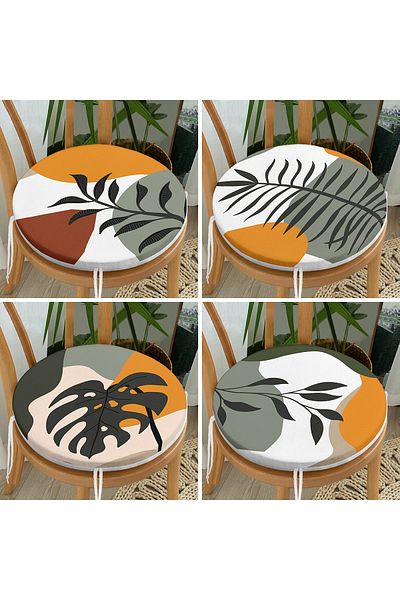 Realhomes 4-Piece Modern Round Zippered Chair Cushion Set with Colorful Leaf Pattern on White Background