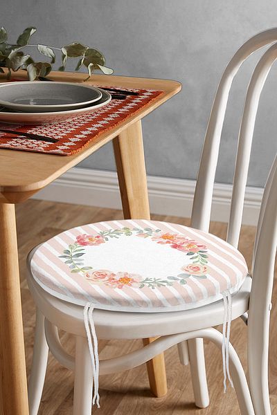Realhomes Think Happy Digital Printed Round Zippered Chair Cushion with Flower Motif