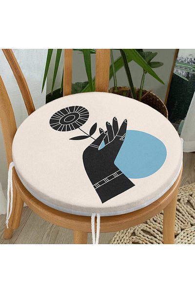 Realhomes Digital Printed Round Zippered Chair Cushion with Artistic Green Flower Design