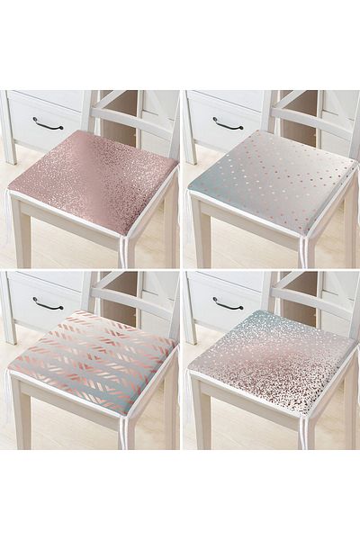 Realhomes 4-Piece Glitter Design Digital Printed Zippered Chair Cushion Set