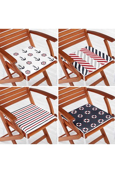 Realhomes 4-Piece Dark Blue Anchor Stripes Motif Modern Zippered Chair Cushion Set