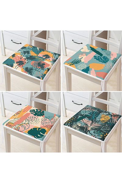 Realhomes 4-Piece Modern Zippered Chair Cushion Set with Onedraw Drawing on Colorful Floor