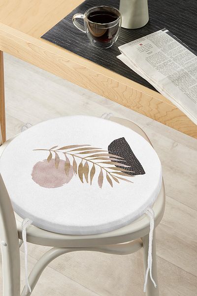 Realhomes Abstract Drawing Moon and Leaf Motif Round Zippered Chair Cushion on White Background