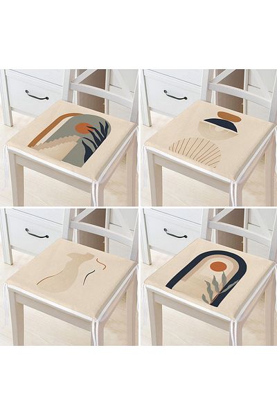 Realhomes Set of 4 Mink Floored Ethnic Drawing Digital Printed Modern Zippered Chair Cushions