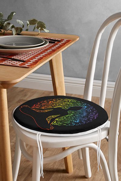 Realhomes Far East Yoga Pattern - Rainbow Motif Black Chair Cushion