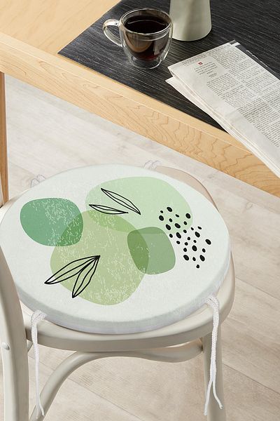Realhomes Digital Printed Modern Round Zippered Chair Cushion with Leaf Motif on Colorful Floor