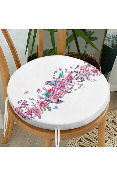 Realhomes Ivy Rose Patterned Bird Motif Digital Printed Round Zippered Chair Cushion