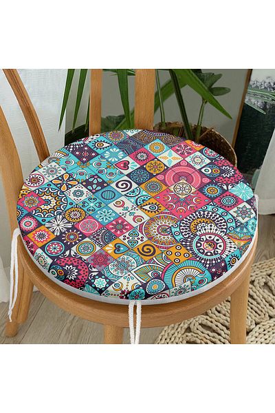 Realhomes Mosaic Patterned Special Design Round Zippered Chair Cushion