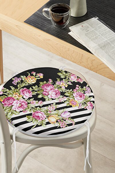 Realhomes Чорно-біла подушка для стільця з круглим застібкою-блискавкою з мот...