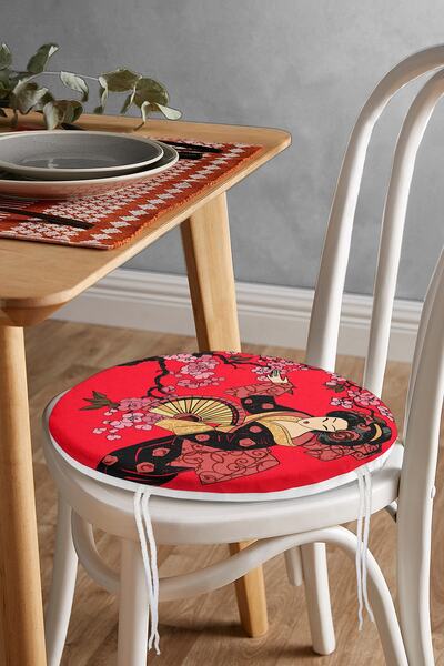 Realhomes Сучасна кругла подушка для стільця з блискавкою та мотивом японсько...
