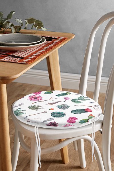 Realhomes Feather Motif Desert Plant Patterned Modern Digital Printed Round Zippered Chair Cushion