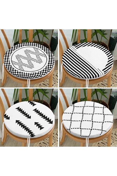 Realhomes Set of 4 Black and White Scandinavian Designed Round Zippered Chair Cushions