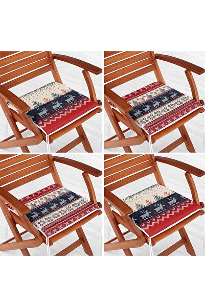 Realhomes Набір з 4-х подушок для стільців з застібкою-блискавкою з новорічни...