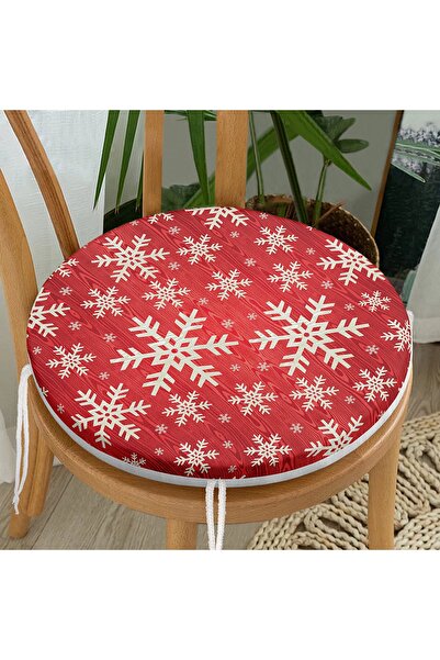 Realhomes Pernă de scaun rotundă cu fermoar, imprimată digitală cu motiv fulgi de nea alb