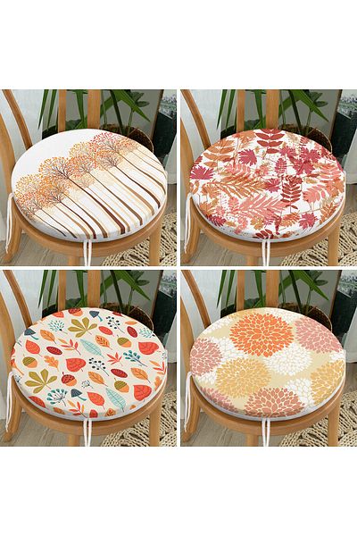 Realhomes Set of 4 Autumn Leaves Special Design Colorful Round Zippered Chair Cushions