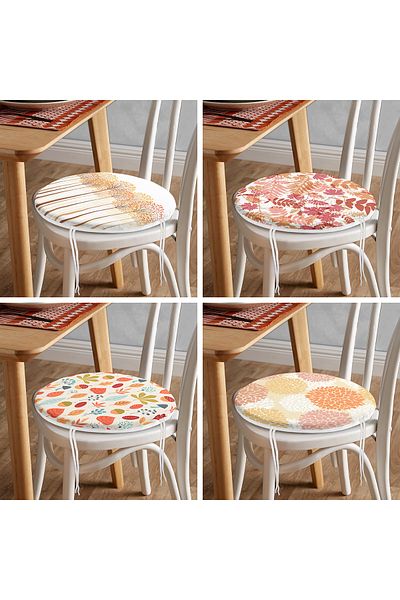 Realhomes Set of 4 Autumn Leaves Special Design Colorful Round Zippered Chair Cushions