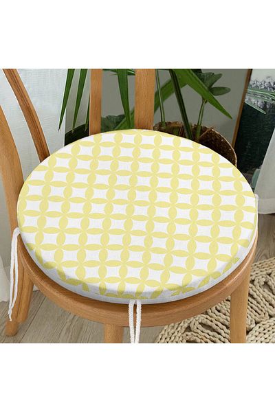 Realhomes Yellow Circular Geometric Digital Printed Round Zippered Chair Cushion