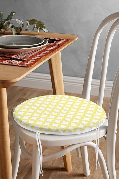 Realhomes Yellow Circular Geometric Digital Printed Round Zippered Chair Cushion